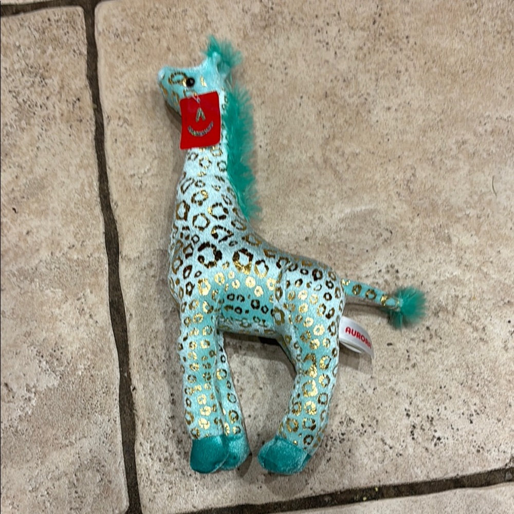 Blue and Gold Stuffed Giraffe with Long Neck